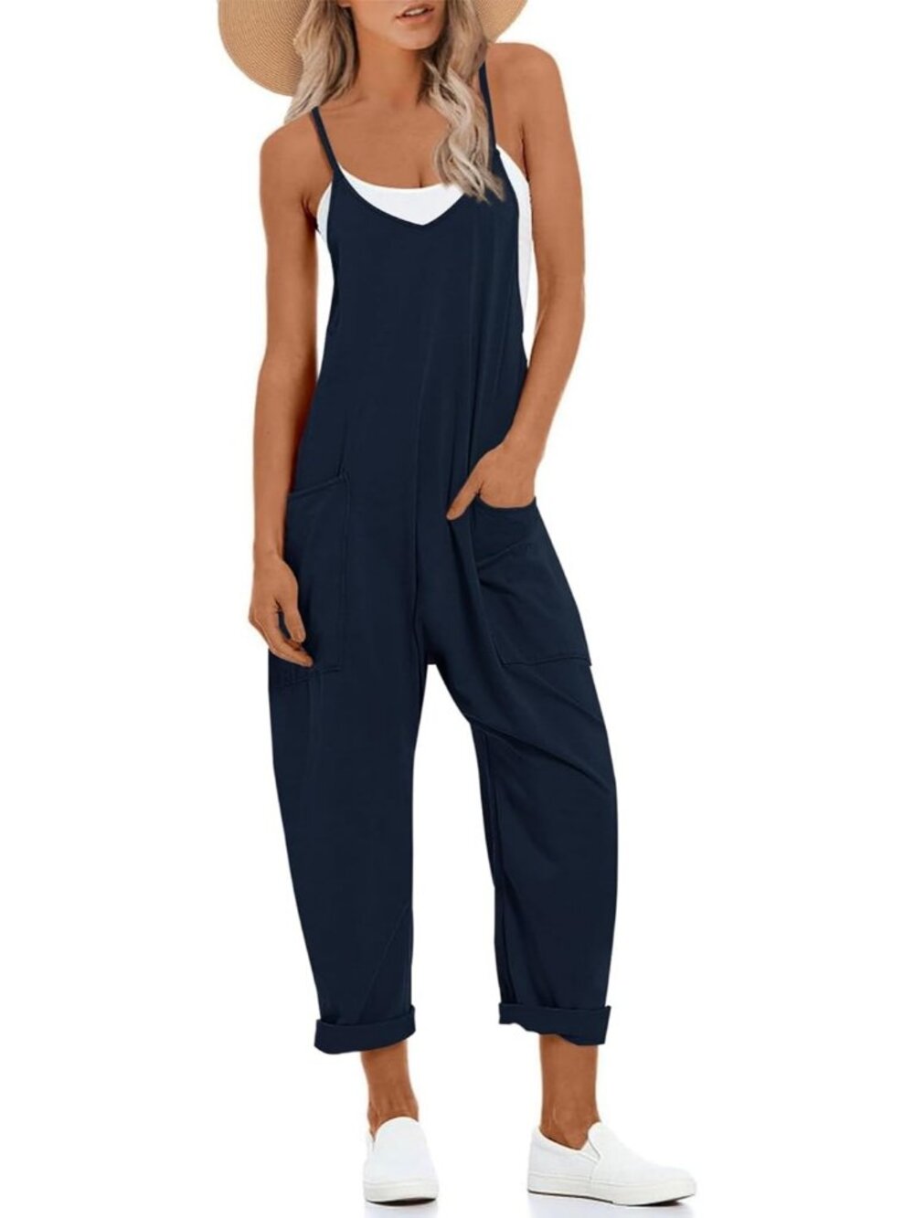 Women's Jumpsuits Navy lightweight Casual Outfit Jumper Adjustable Strap Rompers